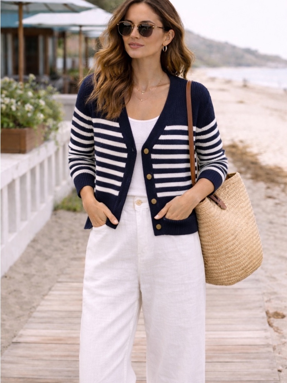 JOE FRESH Breton Striped Ribbed‎ Knit Cardigan Navy White Size Small Nautical
